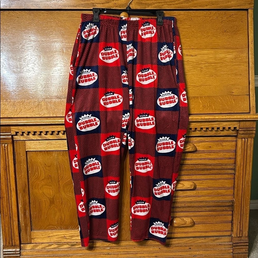 Y2K Lounge Novelty Dubble Bubble Gum Fleece Pajama Pants Mens XL Checkered Campy